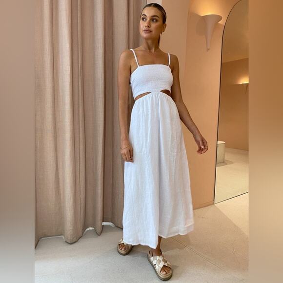 FAITHFULL THE BRAND Tayari Midi Dress in Plain White US 6 Medium 299.00 NWT - Picture 12 of 13